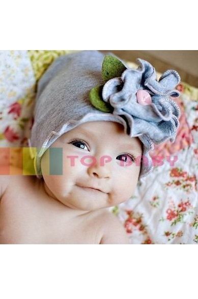 BH004: Grey Flower Baby Hat 
