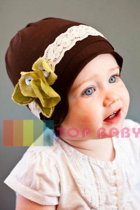 BH005: Brown with Lace Baby Hat 