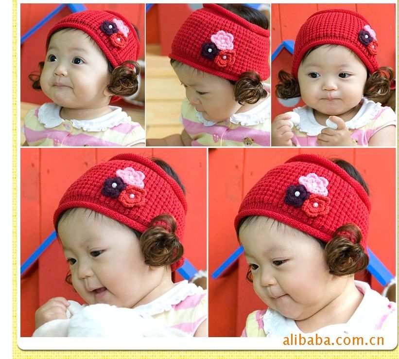 Korean Hand Crochet Little Flowers Head Band with Curly Hair