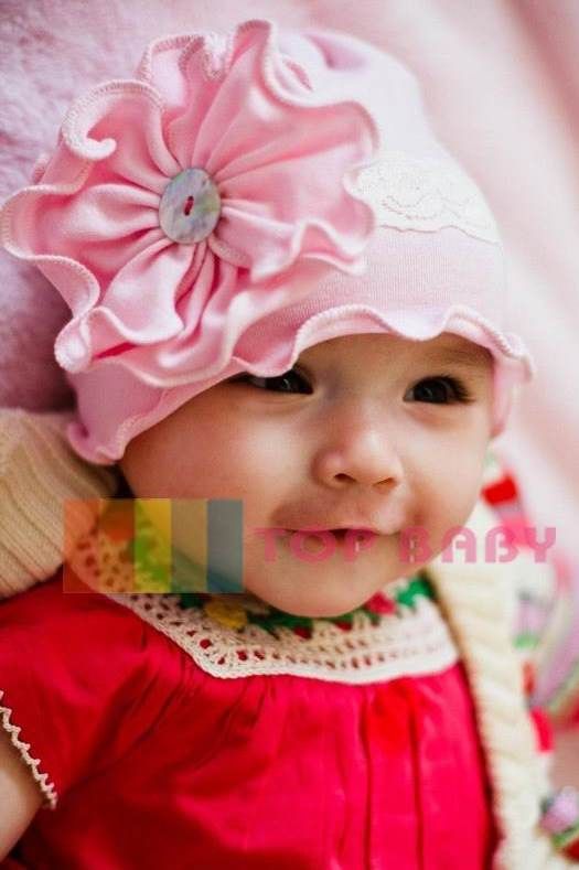 BH038: Top Baby Pink Flower Baby Hat with Lace