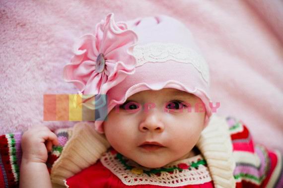 BH038: Top Baby Pink Flower Baby Hat with Lace