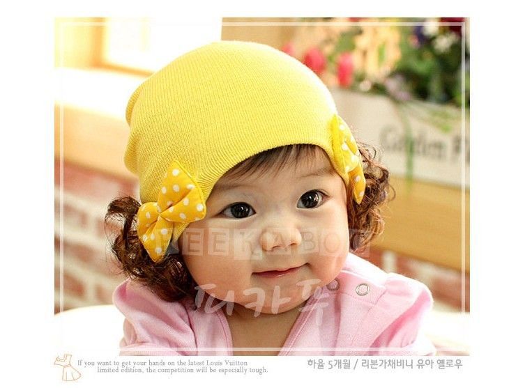Dotted Bowknots Baby Hat with Wig