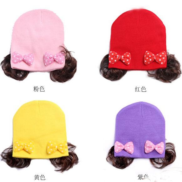 Dotted Bowknots Baby Hat with Wig