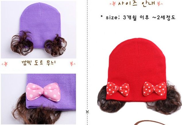Dotted Bowknots Baby Hat with Wig