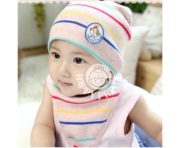 Multi Stripes Baby Beanie Hat + Bib (2 Pcs Set)
