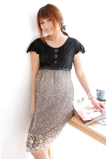 SGM013 : Two-tone Floral Maternity Dress