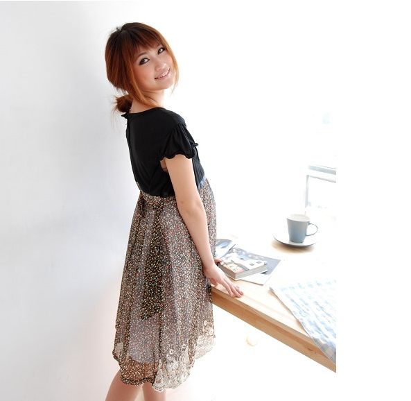SGM013 : Two-tone Floral Maternity Dress