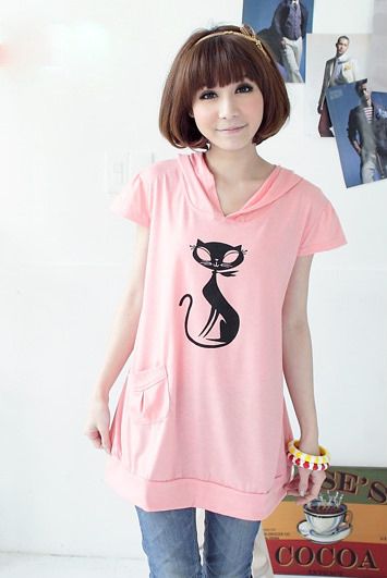 SGM014 : Cat Print Maternity Hooded Tee