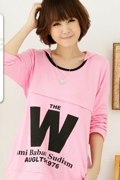 SGM019 : Hooded Nursing & Maternity Tee (Pink) SGM019 : Hooded Nursing & Maternity Tee (Pink)