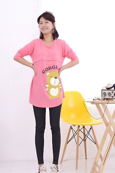 SGM059 : Korean Ubey Casual Bear Maternity & Nursing Long Sleeves Tee