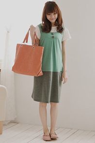 SGM087 : 2-Tone Button Design Sleeveless Maternity Dress