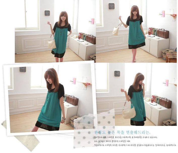 SGM096 : Two Tones Plain Colours Maternity Dress