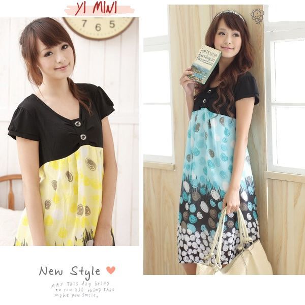 SGM102 : Two Tone Splice Circles Maternity Dress