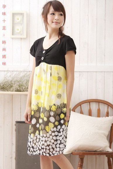 SGM102 : Two Tone Splice Circles Maternity Dress