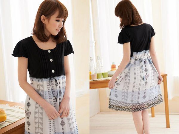 SGM106 : Zig Zag Design High Waist Chiffon Maternity Dress
