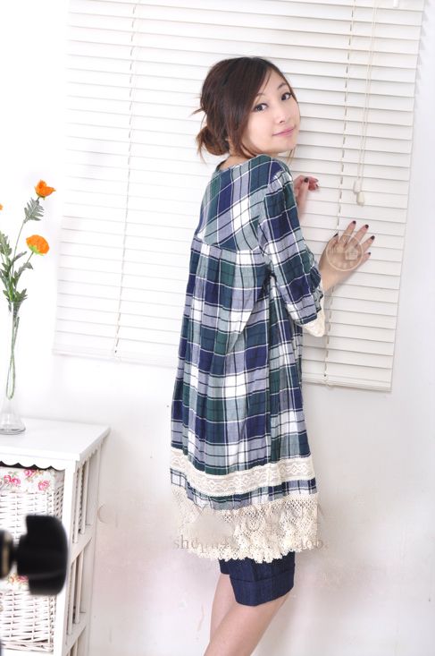 SGM128 : Checker with Crotchet Edge Maternity Blouse