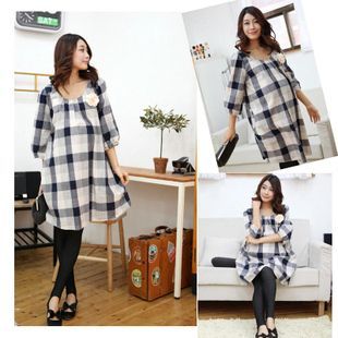 SGM141 : Korean Black & White Checker Maternity Dress (M,L)