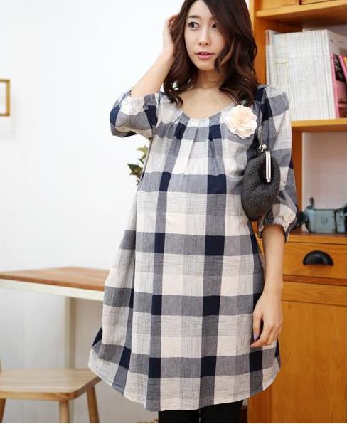 SGM141 : Korean Black & White Checker Maternity Dress (M,L)