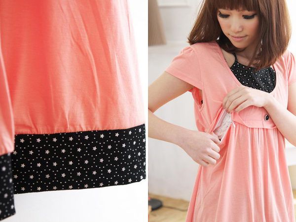 SGM160 : Starry Design 2-Tone Maternity and Nursing Blouse
