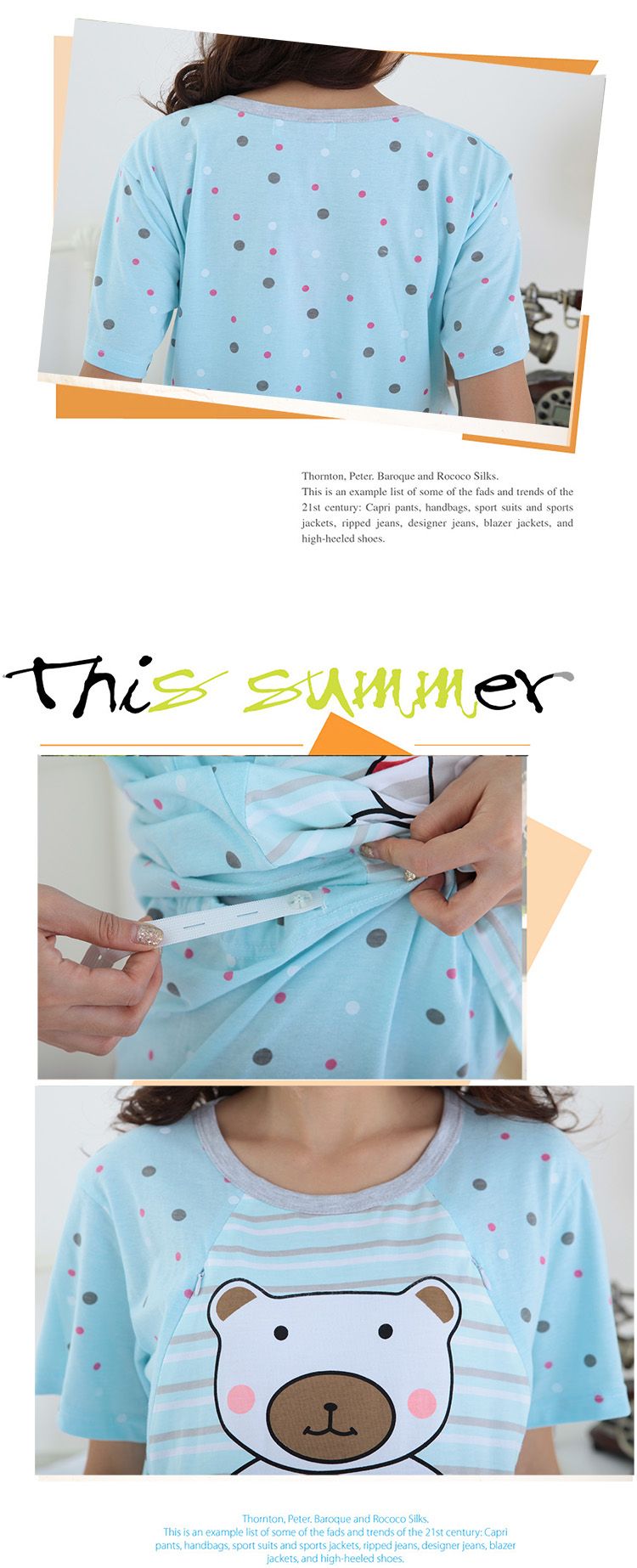 SGM220 : Happy Bear Nursing+Maternity Pyjamas (Short Sleeves Shirt+Long Pants Set)