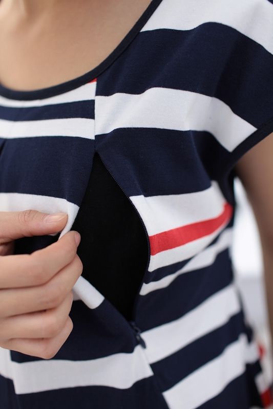 SGM231 : Black & White Stripes Short Sleeves Maternity Blouse (M, L)