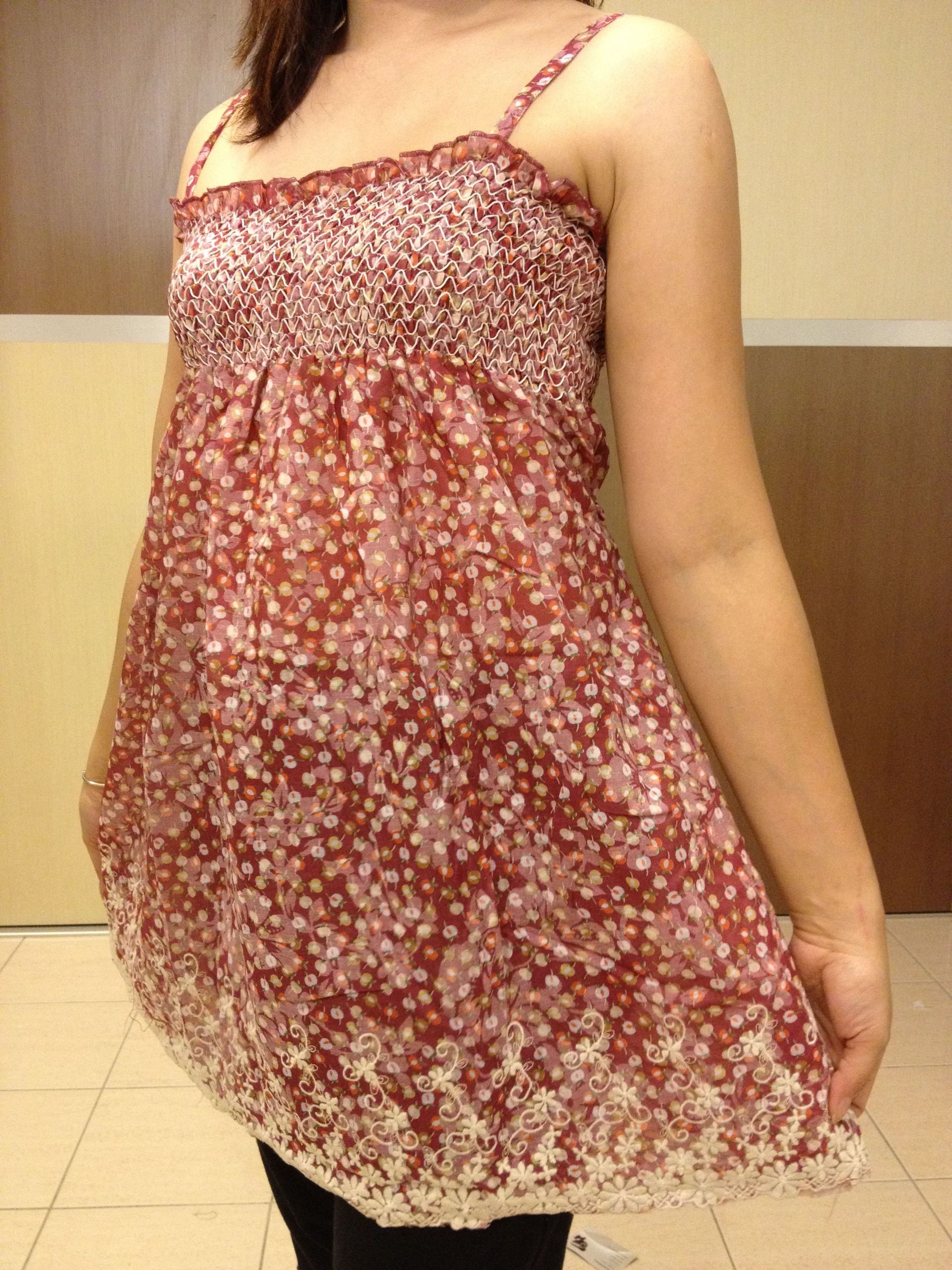 SGM240 : Smock Bust Floral Prints with Embroidered Hem Maternity Blouse