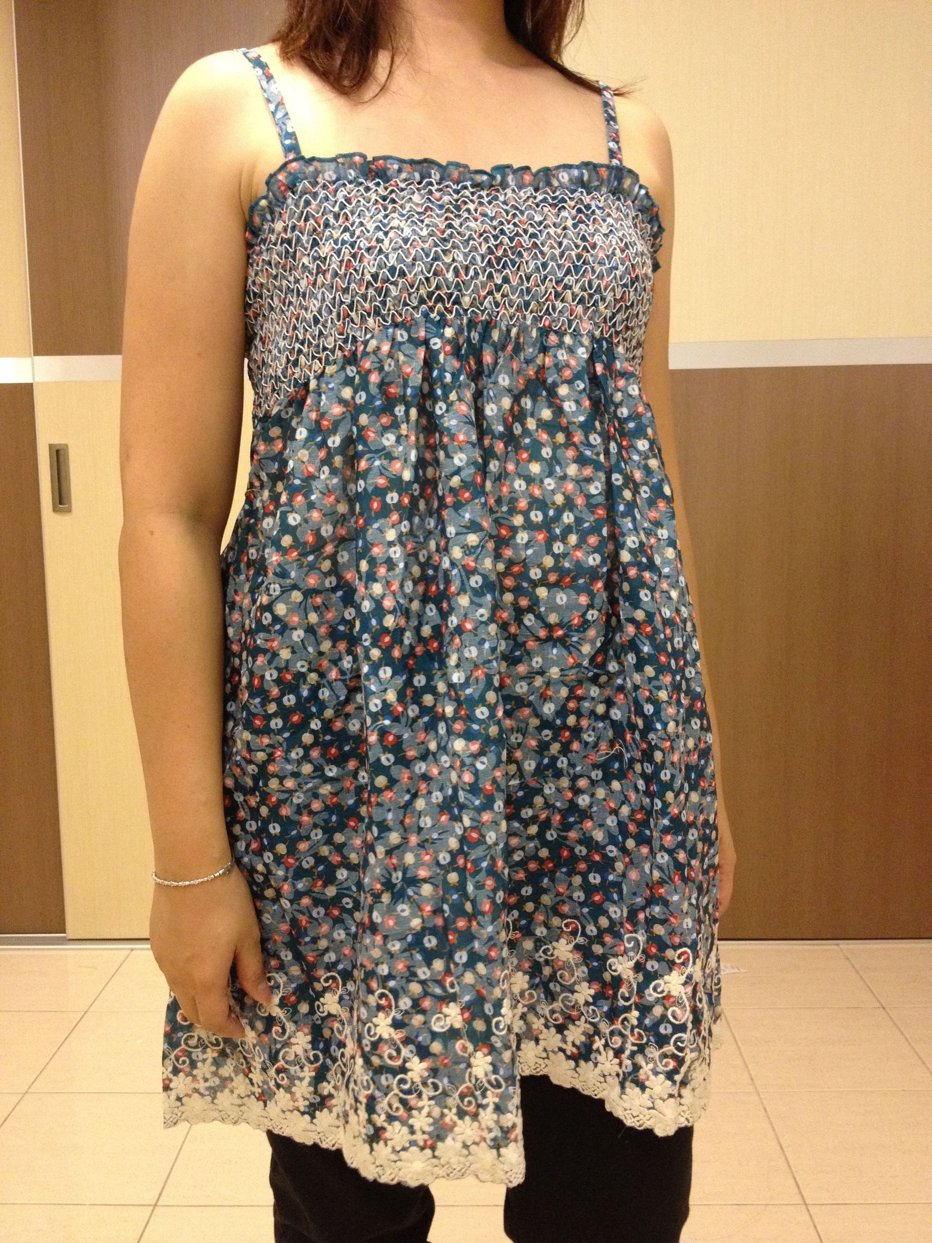 SGM240 : Smock Bust Floral Prints with Embroidered Hem Maternity Blouse