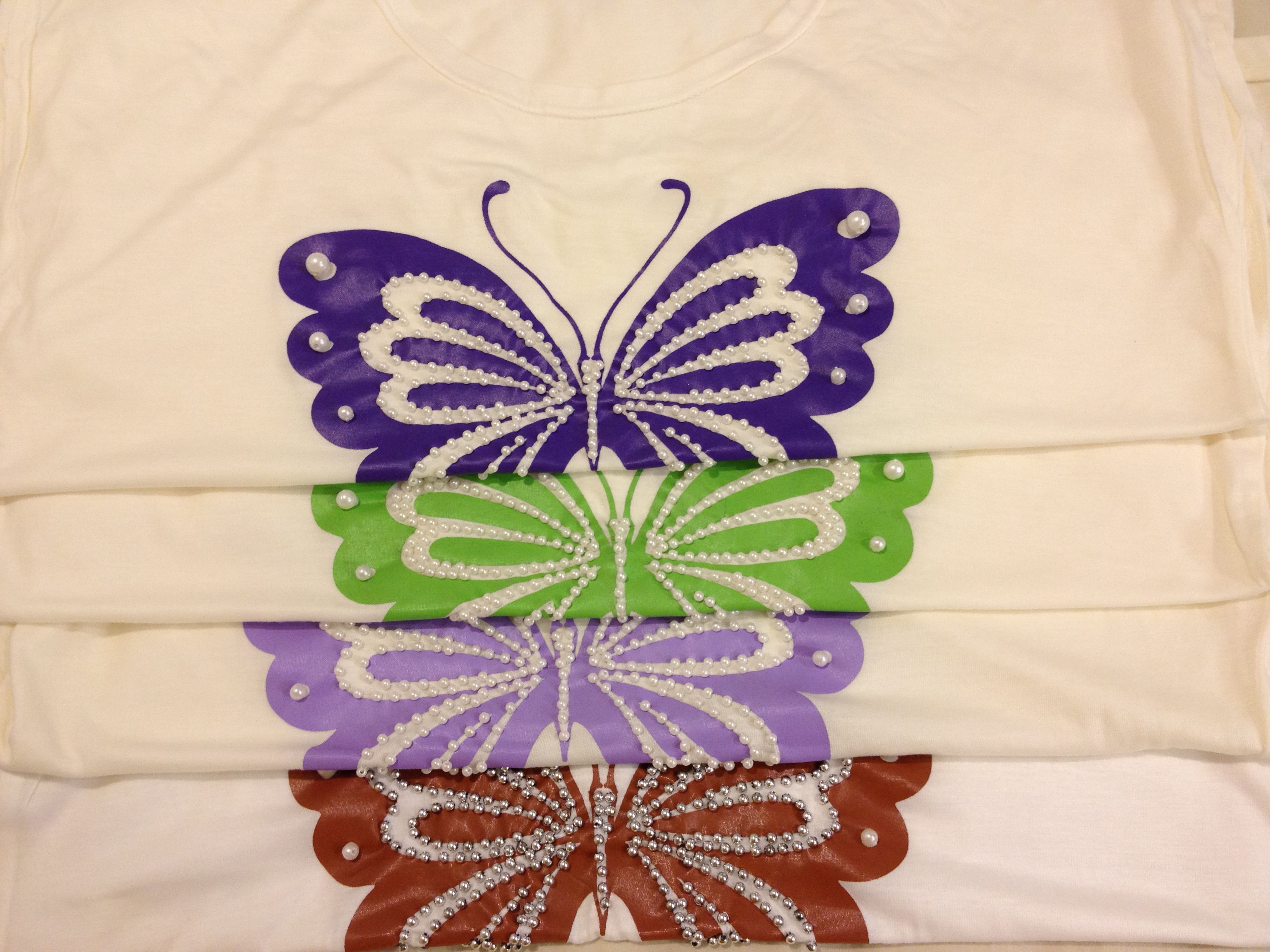 SGM242 : Pearl Embellished Butterfly Prints Maternity White Tee (Assorted Colours)