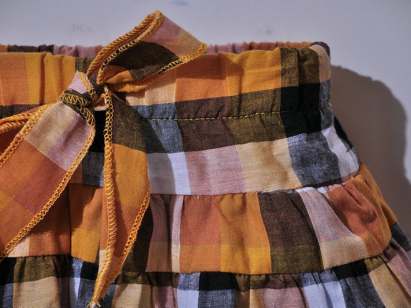 SGB134 : Two Layers Checker and Lace Short Skirt (Brown)