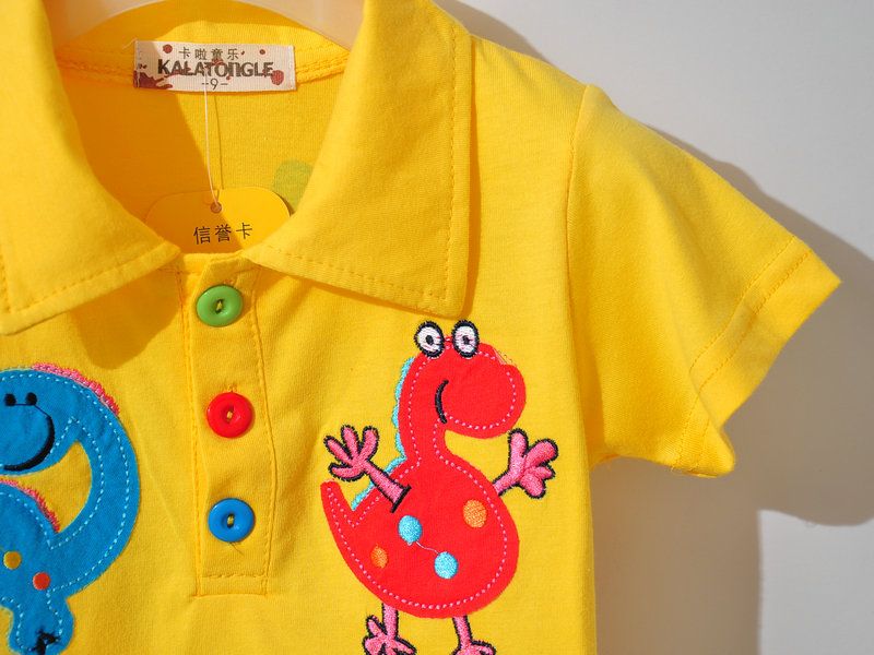 SGB142 : Striking Yellow Dinos Design Boys Collar Tee