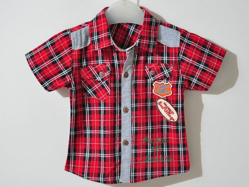 SGB155 : Checkered Boys Collar Shirt (Red)