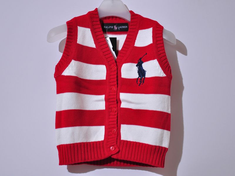 SGB165 : Polo Buttons V-Neck Knitted Boys Vest (Red)