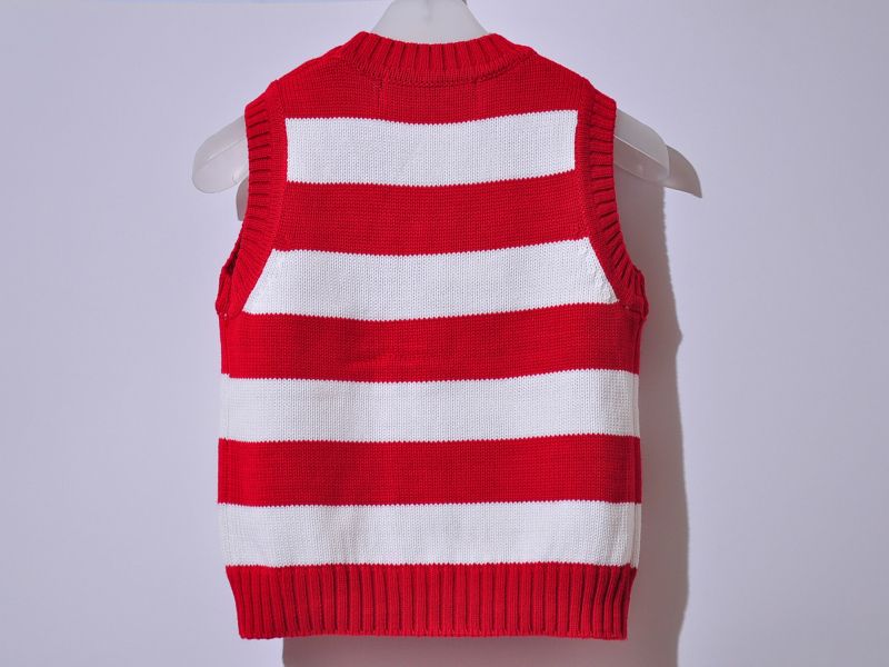 SGB165 : Polo Buttons V-Neck Knitted Boys Vest (Red)