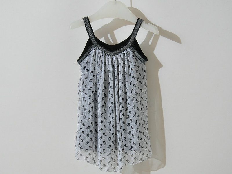 SGB209 : Skeleton Prints Spaghetti Strap Chiffon Blouse (White)