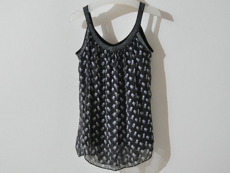 SGB210 : Skeleton Prints Spaghetti Strap Chiffon Blouse (Black)