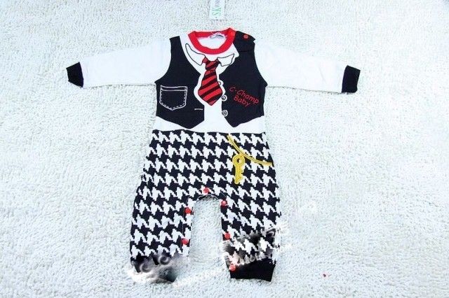 SGB240 : Spunky Kids Tie and Vest Print Boy Romper