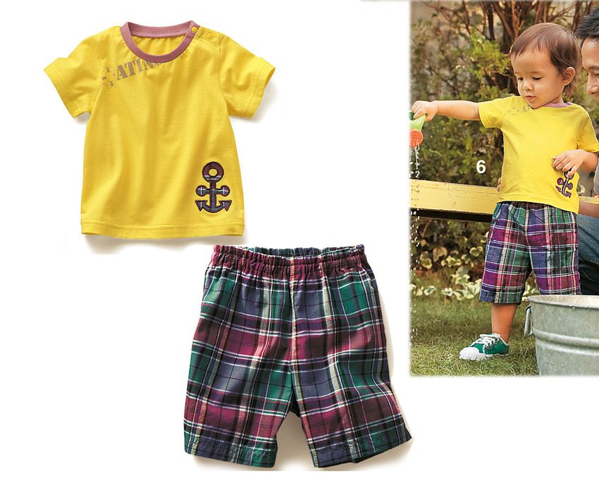 SGB267 : Spunky Kids Yellow T-Shirt+Checkered Shorts (2 Pieces Set )