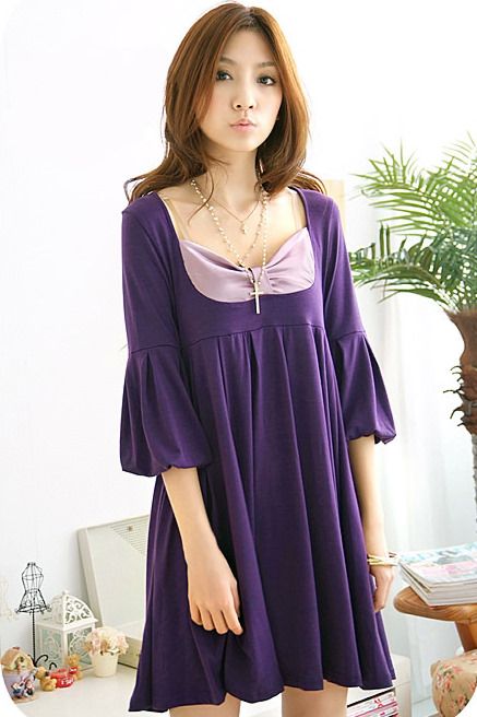 SGL107 : Puff Sleeve Plain Flair Dress SGL107 : Puff Sleeve Plain Flair Dress