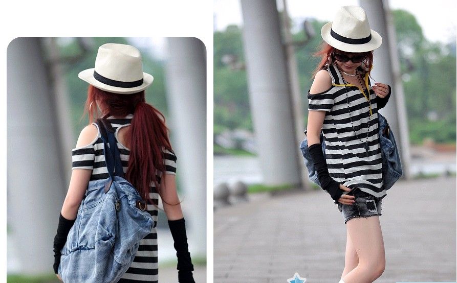 SGL117: Stripe Tee With Hole in Shoulder SGL117: Stripe Tee With Hole in Shoulder