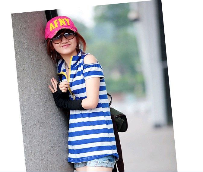 SGL117: Stripe Tee With Hole in Shoulder SGL117: Stripe Tee With Hole in Shoulder