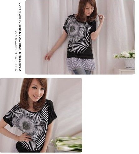 SGL123: Crochet Flower Glitter Tee