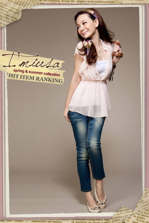 SGL172 : Deep V-Neck Scallop Hem Chiffon Blouse