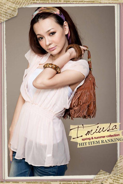 SGL172 : Deep V-Neck Scallop Hem Chiffon Blouse