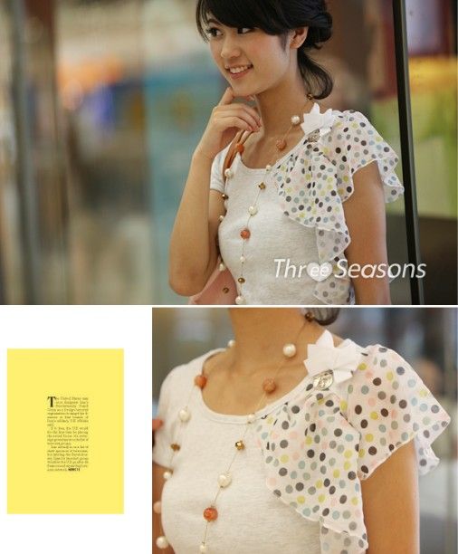 SGL175 : Trendy Single Shoulder Polka Dots Design White Tee