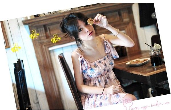 SGL185 : 3-Ways Strap Design Floral Pink Layer Short Dress