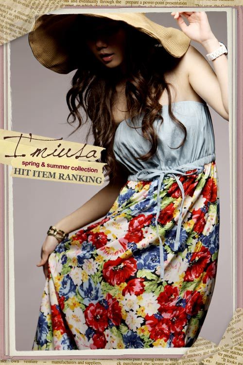 SGL196 : Bohemian High Waist Drawstring Floral Splice Tube Dress