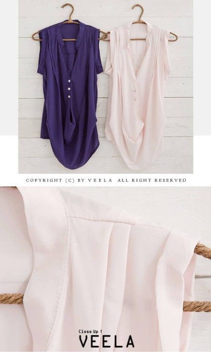 SGL198 : Casual 3 Buttons Sleeveless Draped Blouse