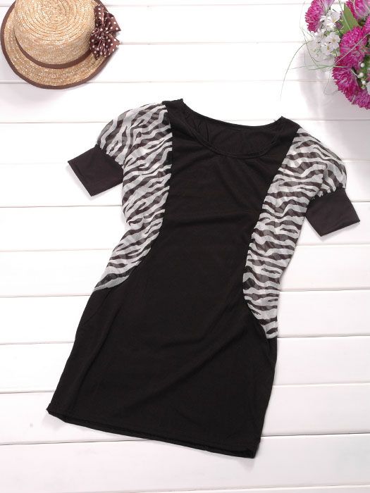 SGL203 : Zebra Chiffon Splice Sleeves T-shirt