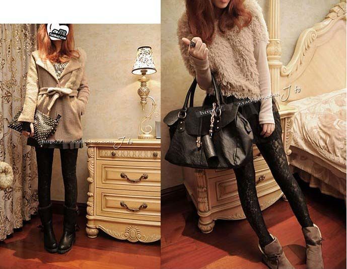 SGL206 : Sexy Seductive Front Lace Imitation Leather Black Legging