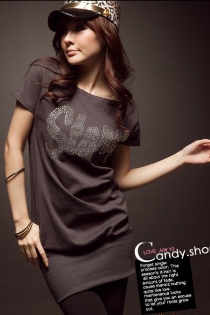 SGL211 : Diamonds Letters Boat Neck Band Hem Shirt